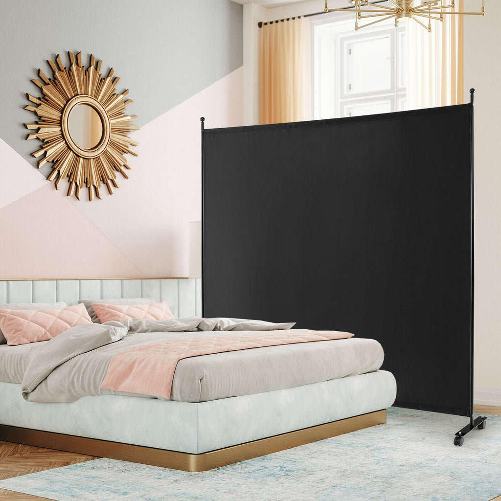 6 Feet Single Panel Rolling Room Divider with Wheels - Dark Gray