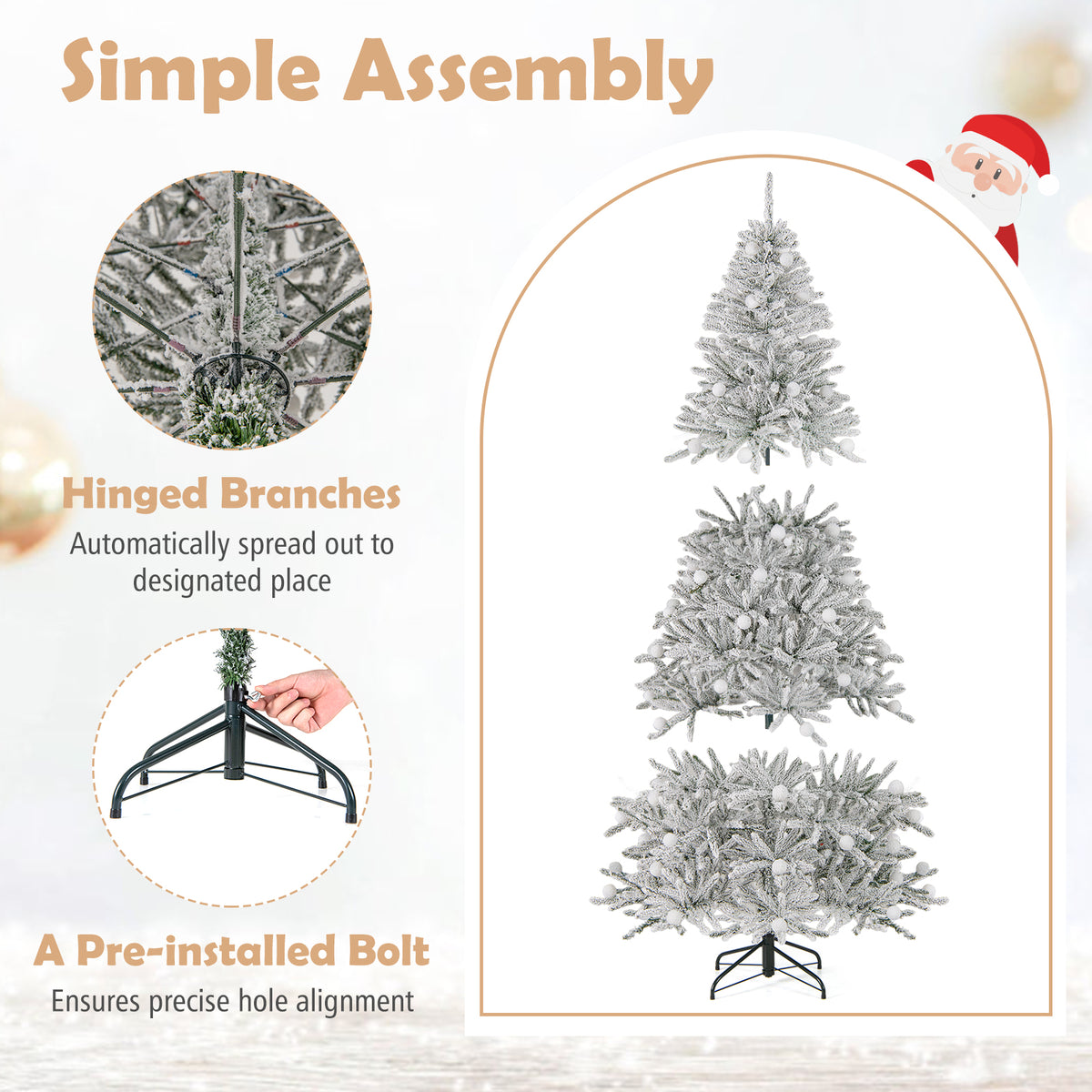 Costway 6/7/8 Feet Snow-Flocked Artificial Christmas Tree Pre-Lit with 81 Sphere Lights & Remote - Hinged Branches