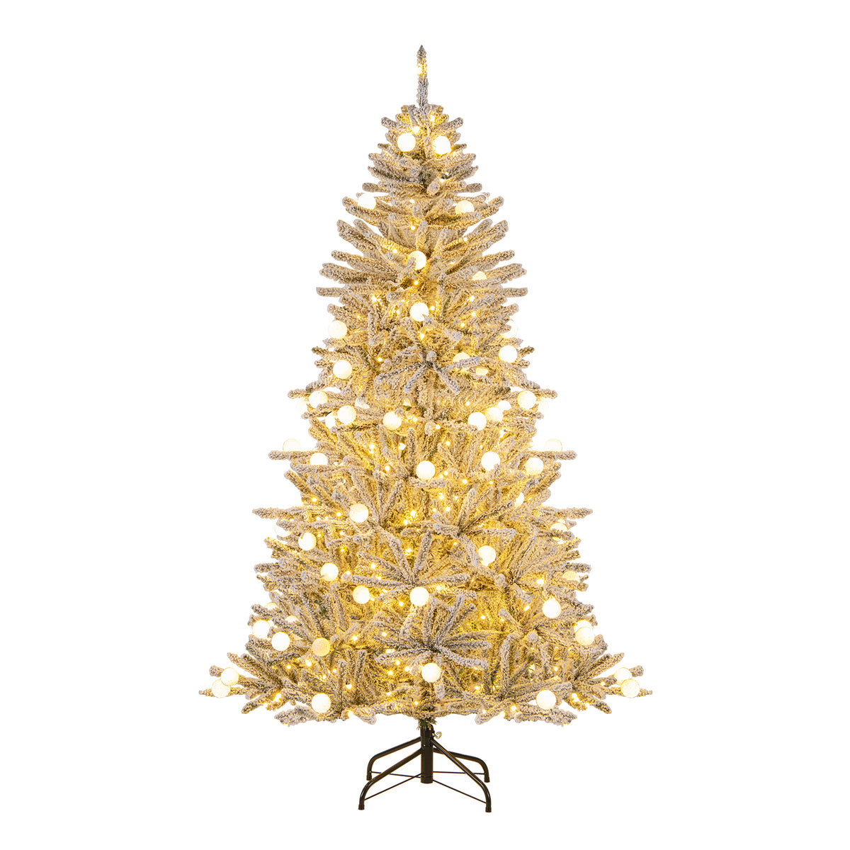Costway 6/7/8 Feet Snow-Flocked Artificial Christmas Tree Pre-Lit with 81 Sphere Lights & Remote - Hinged Branches