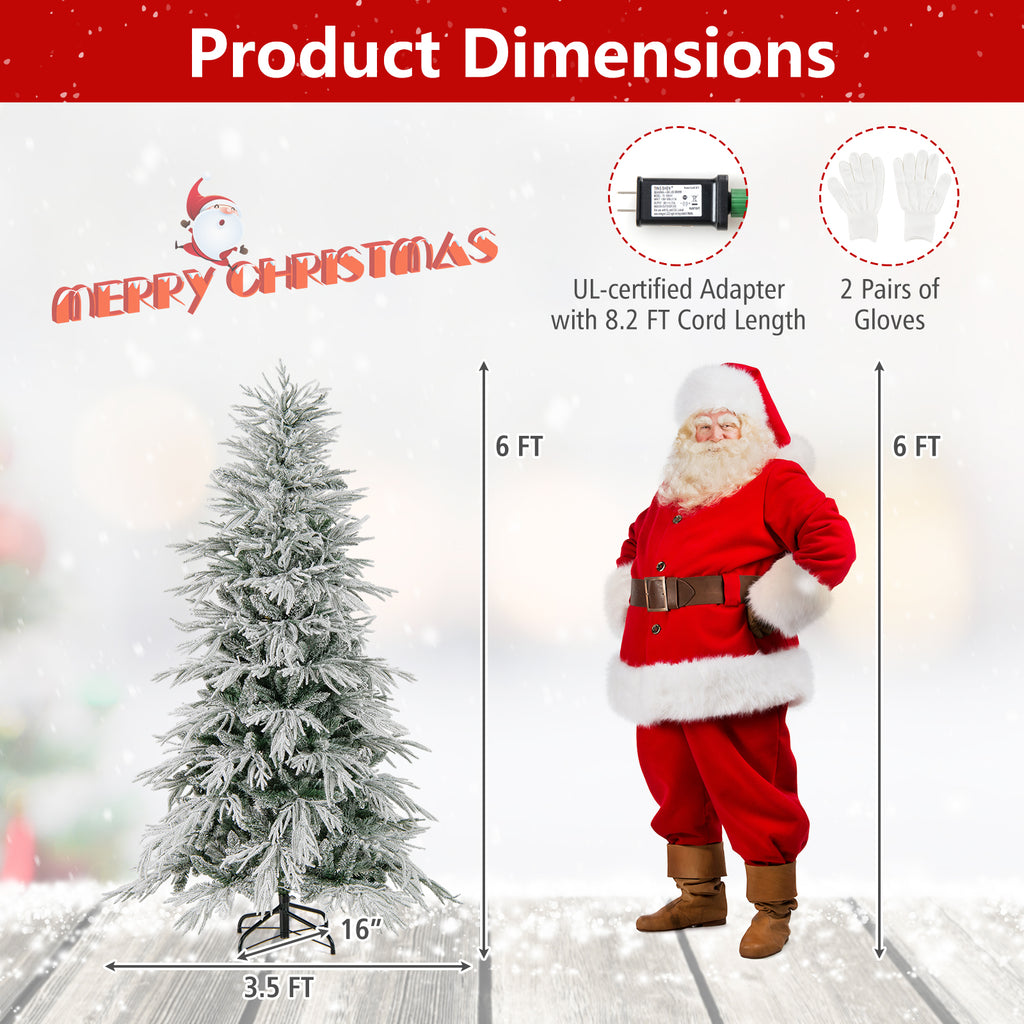 6 ft Snow-Flocked Artificial Christmas Tree Pre-Lit with Warm White LED Lights - Hinged Branches