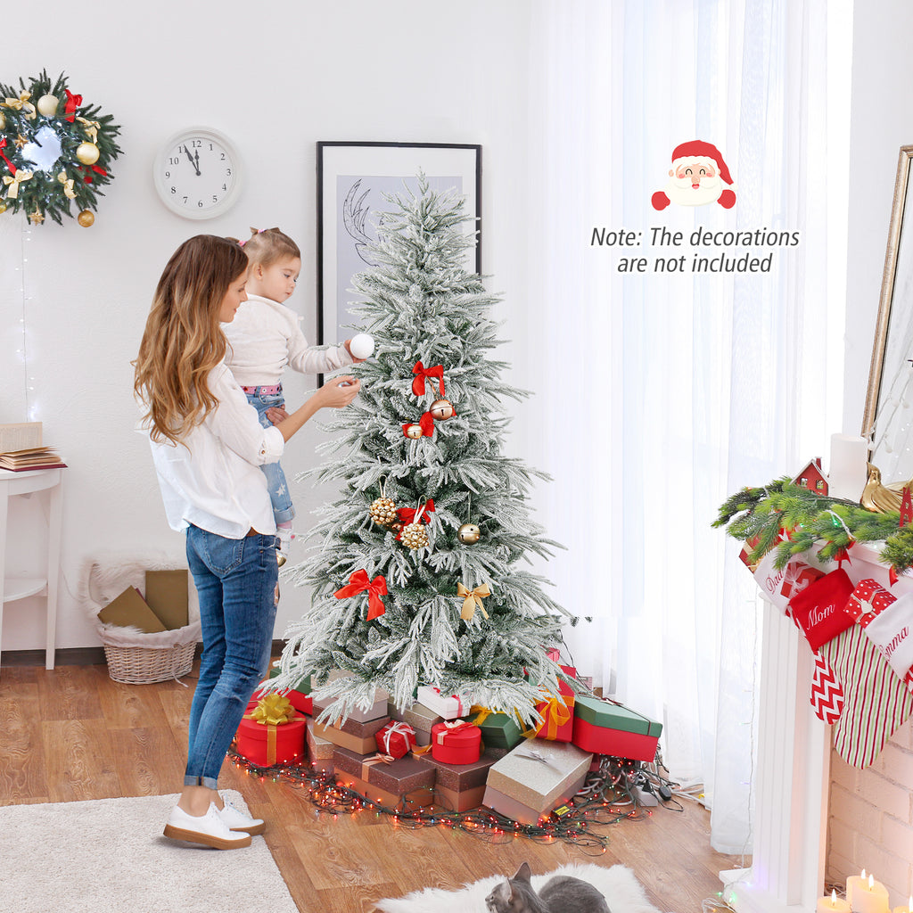 6 ft Snow-Flocked Artificial Christmas Tree Pre-Lit with Warm White LED Lights - Hinged Branches