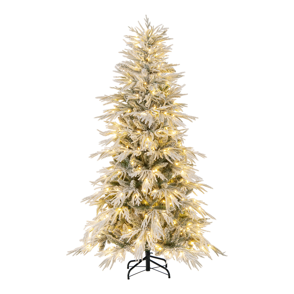 6 ft Snow-Flocked Artificial Christmas Tree Pre-Lit with Warm White LED Lights - Hinged Branches