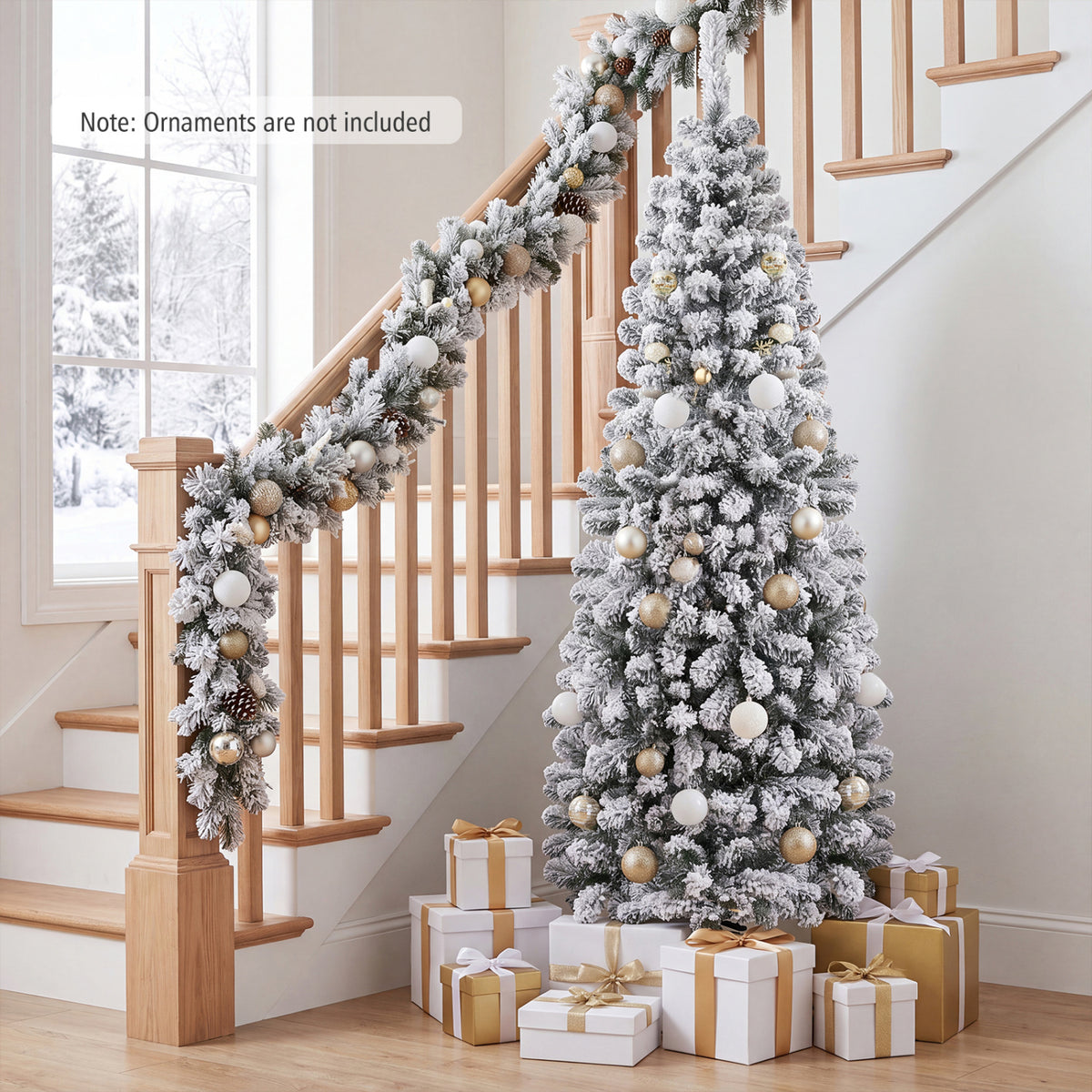 6 Feet Unlit Hinged Snow Flocked Artificial Pencil Christmas Tree with 500 Branch Tips - Space-Saving Holiday Decor