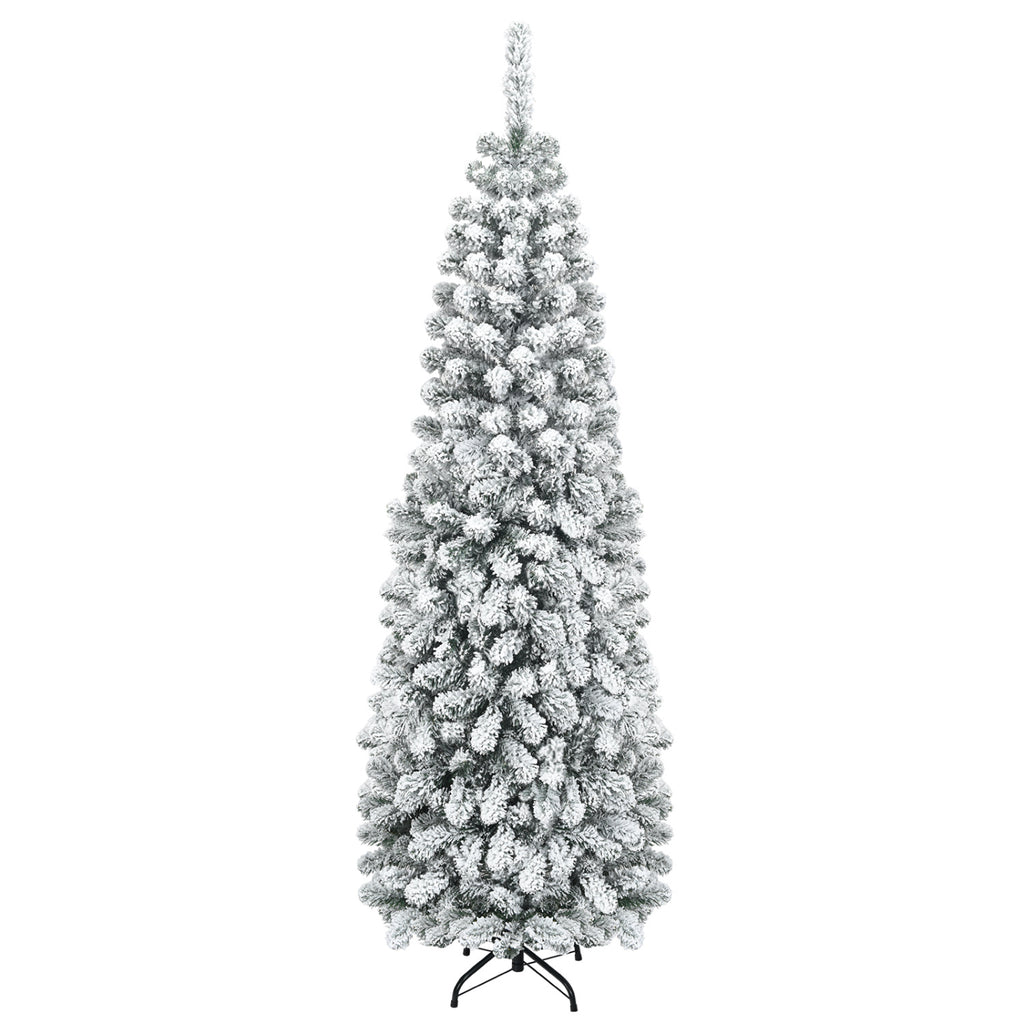 6 Feet Unlit Hinged Snow Flocked Artificial Pencil Christmas Tree with 500 Branch Tips - Space-Saving Holiday Decor