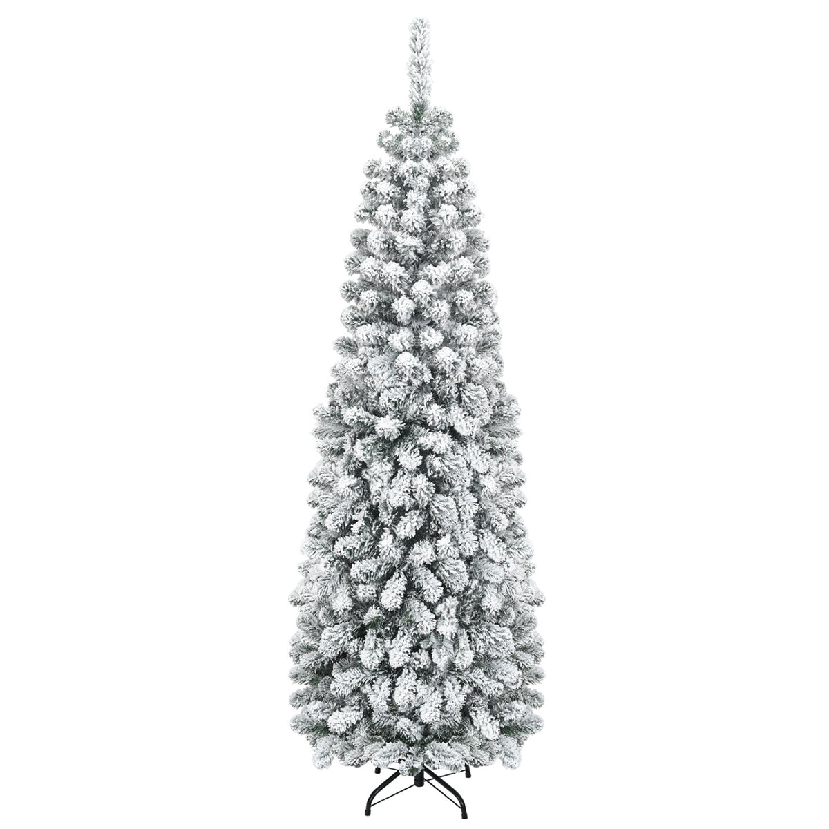 6 Feet Unlit Hinged Snow Flocked Artificial Pencil Christmas Tree with 500 Branch Tips - Space-Saving Holiday Decor
