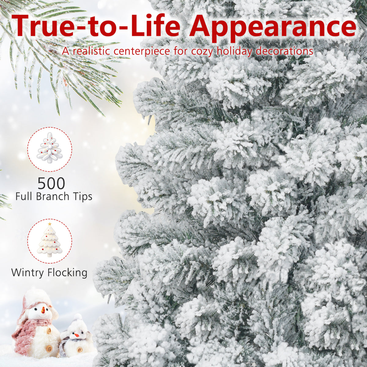 6 Feet Unlit Hinged Snow Flocked Artificial Pencil Christmas Tree with 500 Branch Tips - Space-Saving Holiday Decor