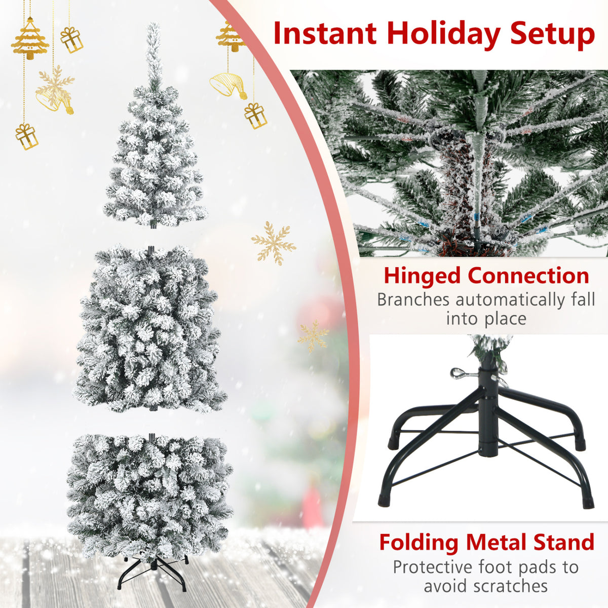 6 Feet Unlit Hinged Snow Flocked Artificial Pencil Christmas Tree with 500 Branch Tips - Space-Saving Holiday Decor