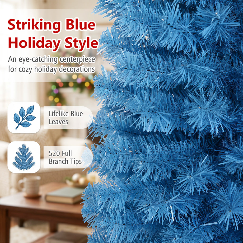 Blue Unlit Artificial Christmas Pencil Tree with Metal Stand - 6 Feet