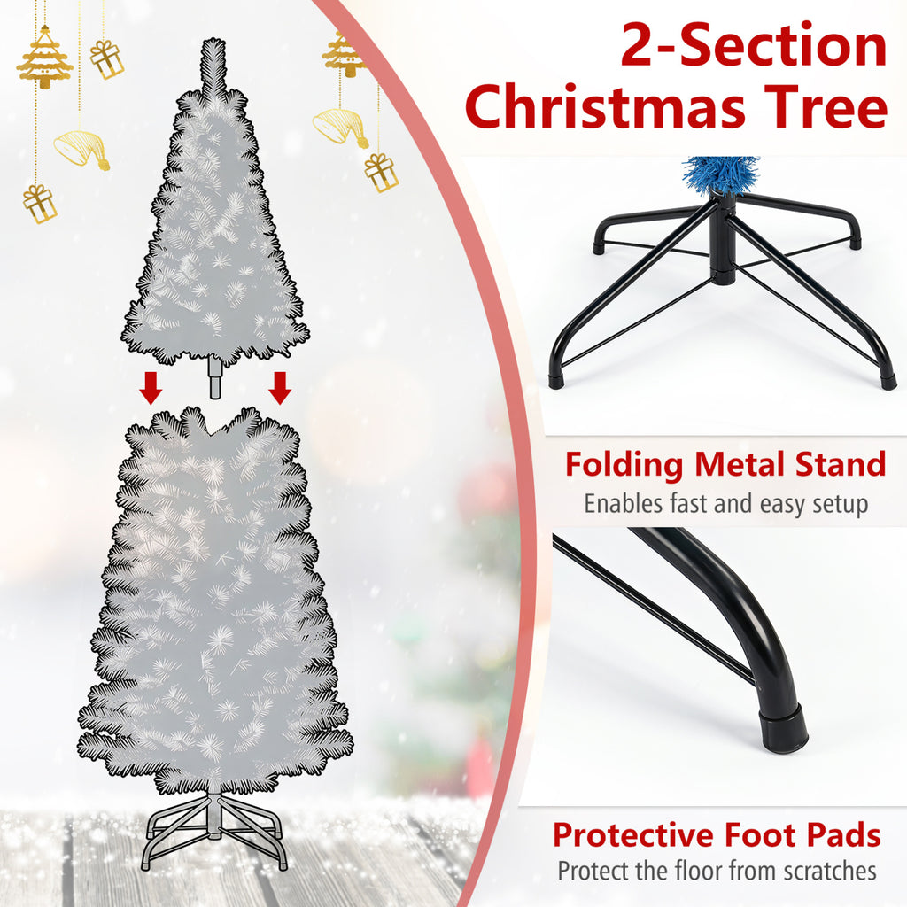Blue Unlit Artificial Christmas Pencil Tree with Metal Stand - 6 Feet