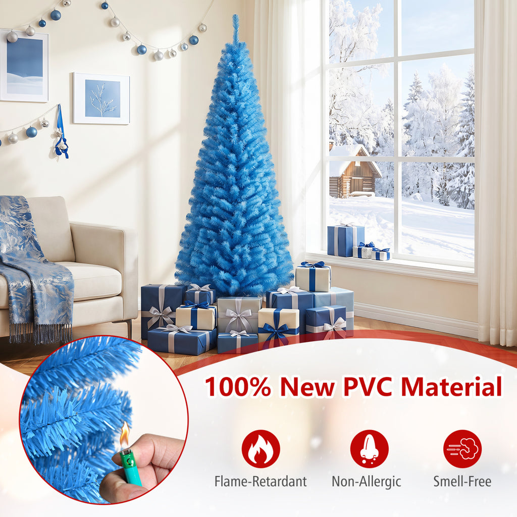 Blue Unlit Artificial Christmas Pencil Tree with Metal Stand - 6 Feet