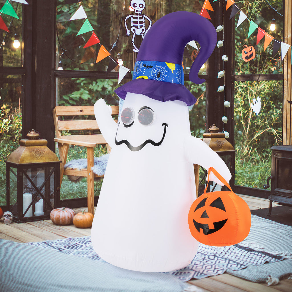6 Ft Halloween Inflatable Ghost with Jack-O-Lantern & Dimming Infinity Mirror Light - Costway