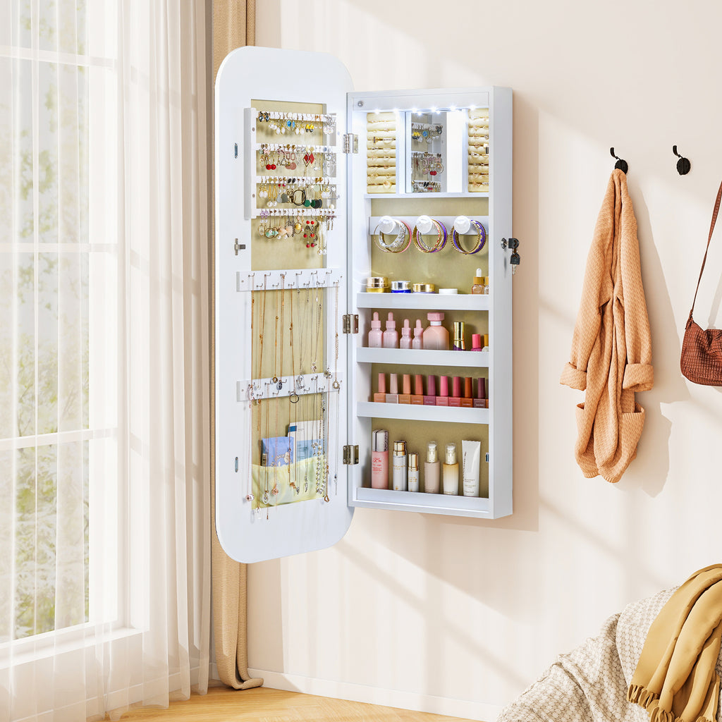 6 LED Mirror Jewelry Cabinet Wall Mount - White