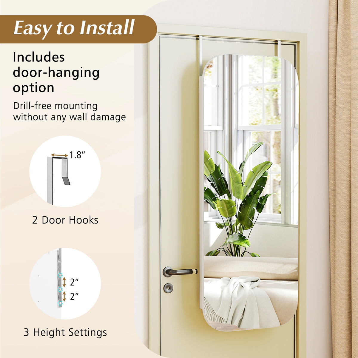 6 LED Mirror Jewelry Cabinet Wall Mount - White