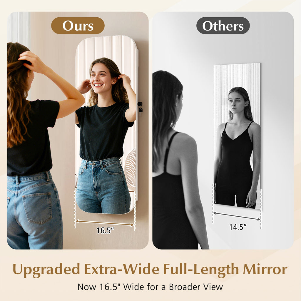 6 LED Mirror Jewelry Cabinet Wall Mount - White