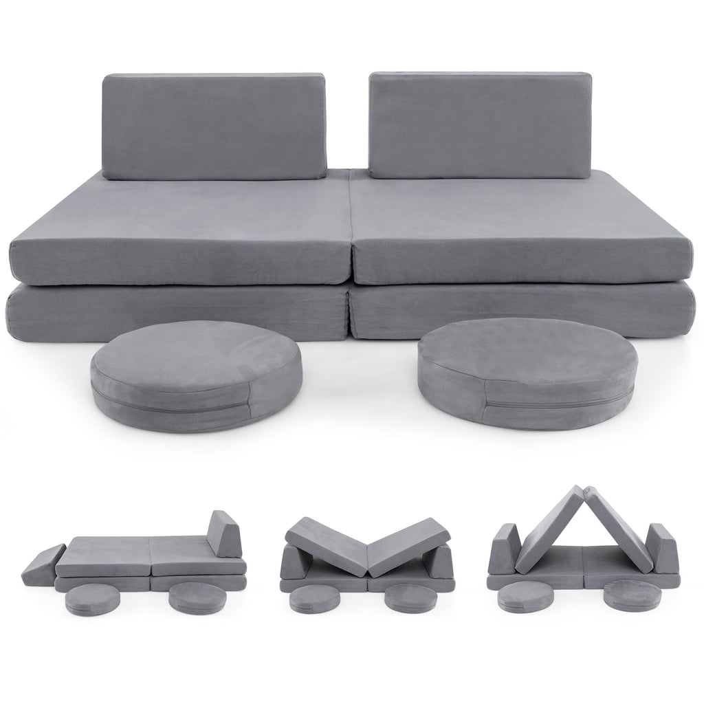 Kids Play Couch Set with Washable Covers - Modular Foam Play Sofa Gray 6 Pieces