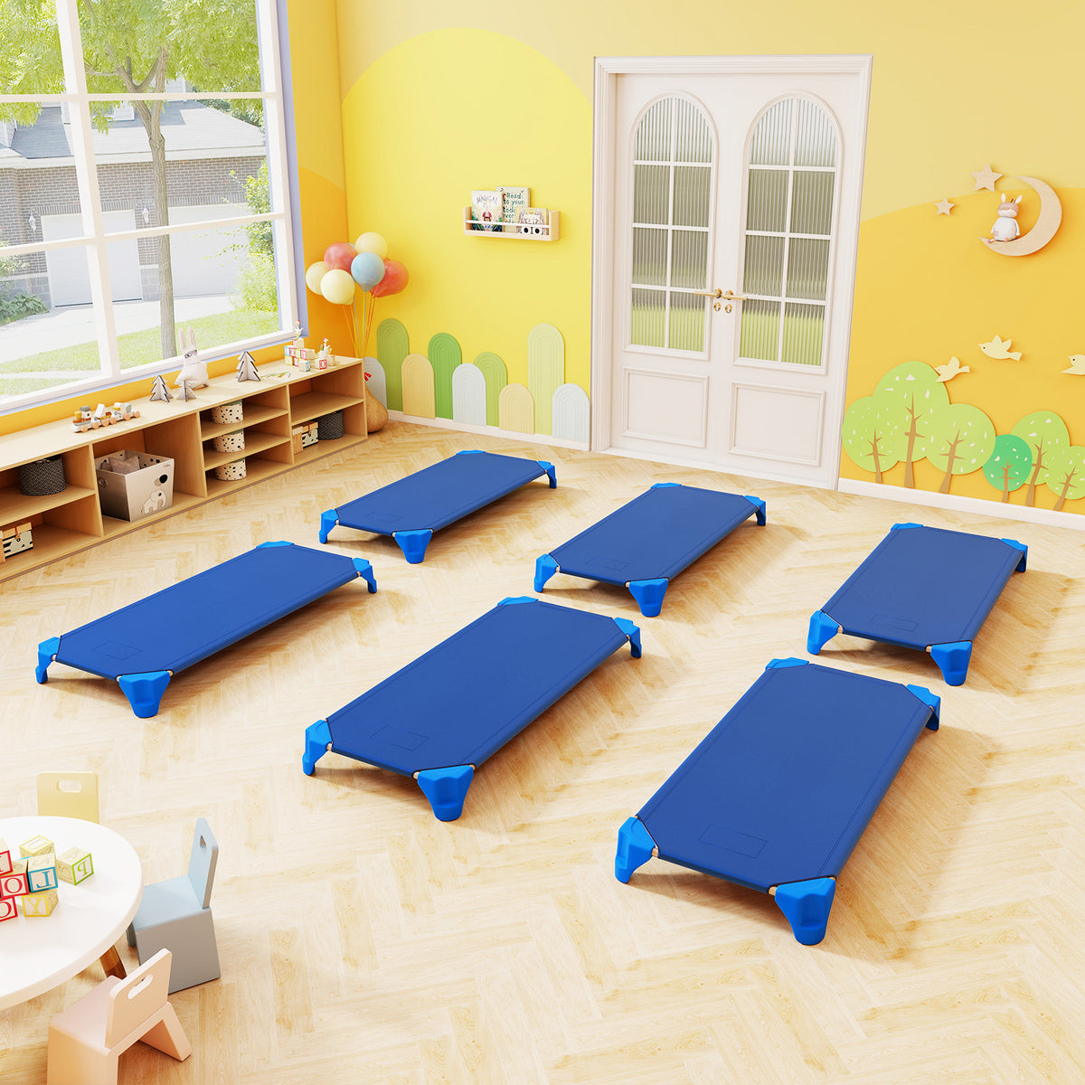 Pack of 6 Stackable Child Daycare Cots 52 Inch Blue - Kids Sleeping Bed
