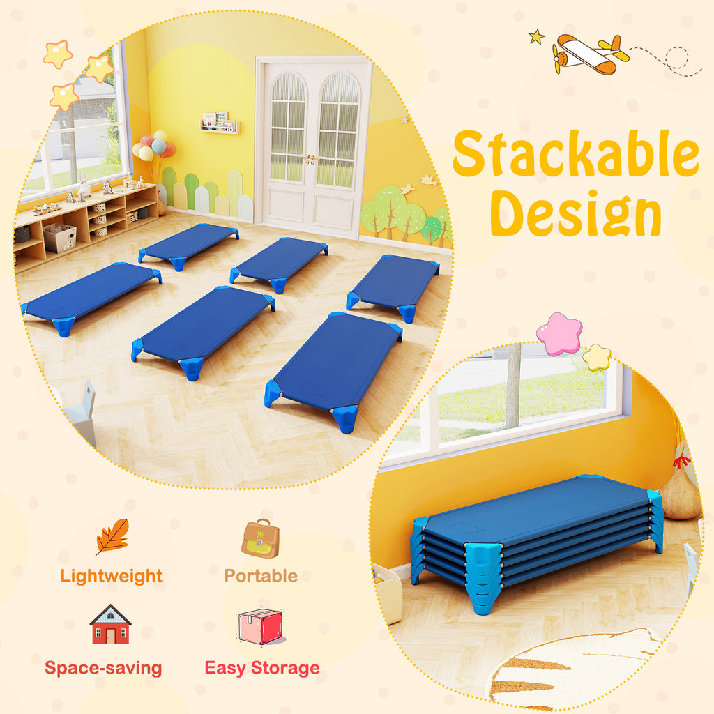 Pack of 6 Stackable Child Daycare Cots 52 Inch Blue - Kids Sleeping Bed