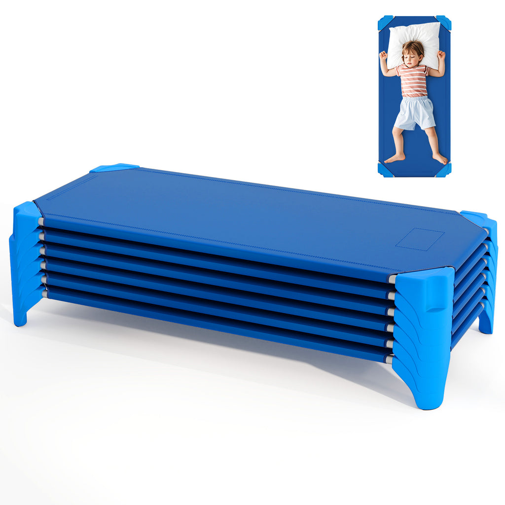 Pack of 6 Stackable Child Daycare Cots 52 Inch Blue - Kids Sleeping Bed