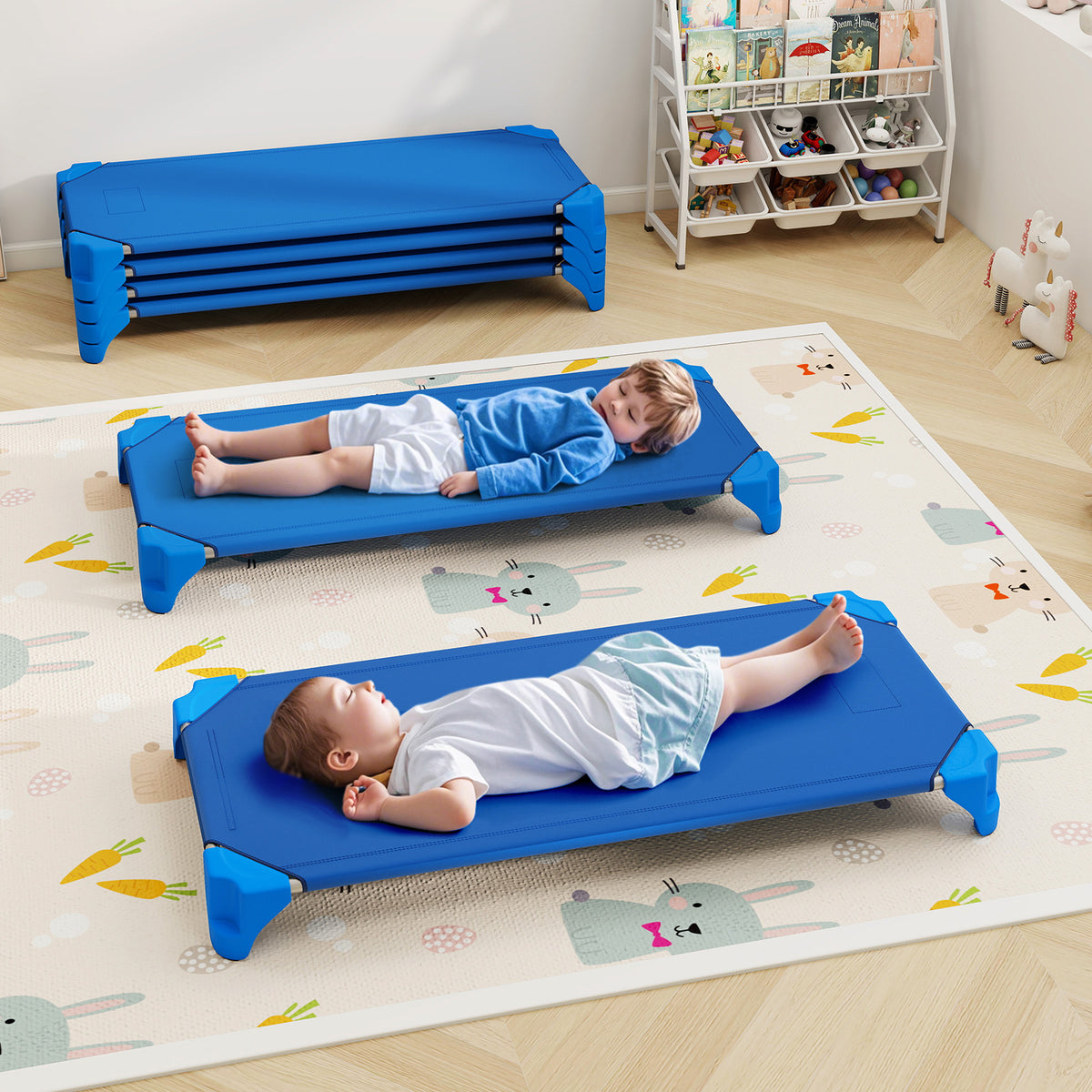 Pack of 6 Stackable Child Daycare Cots 52 Inch Blue - Kids Sleeping Bed