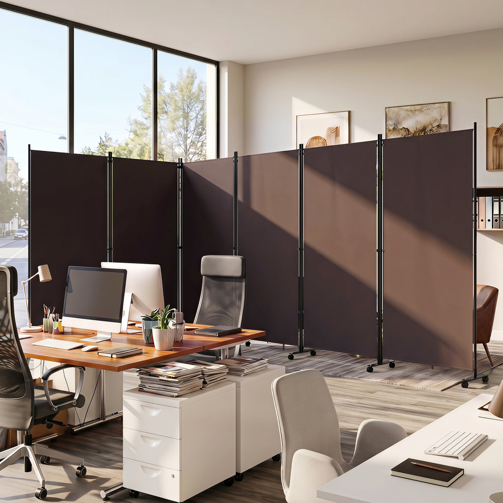 6 Panel Folding Privacy Screen Room Divider with Wheels - Coffee Variation