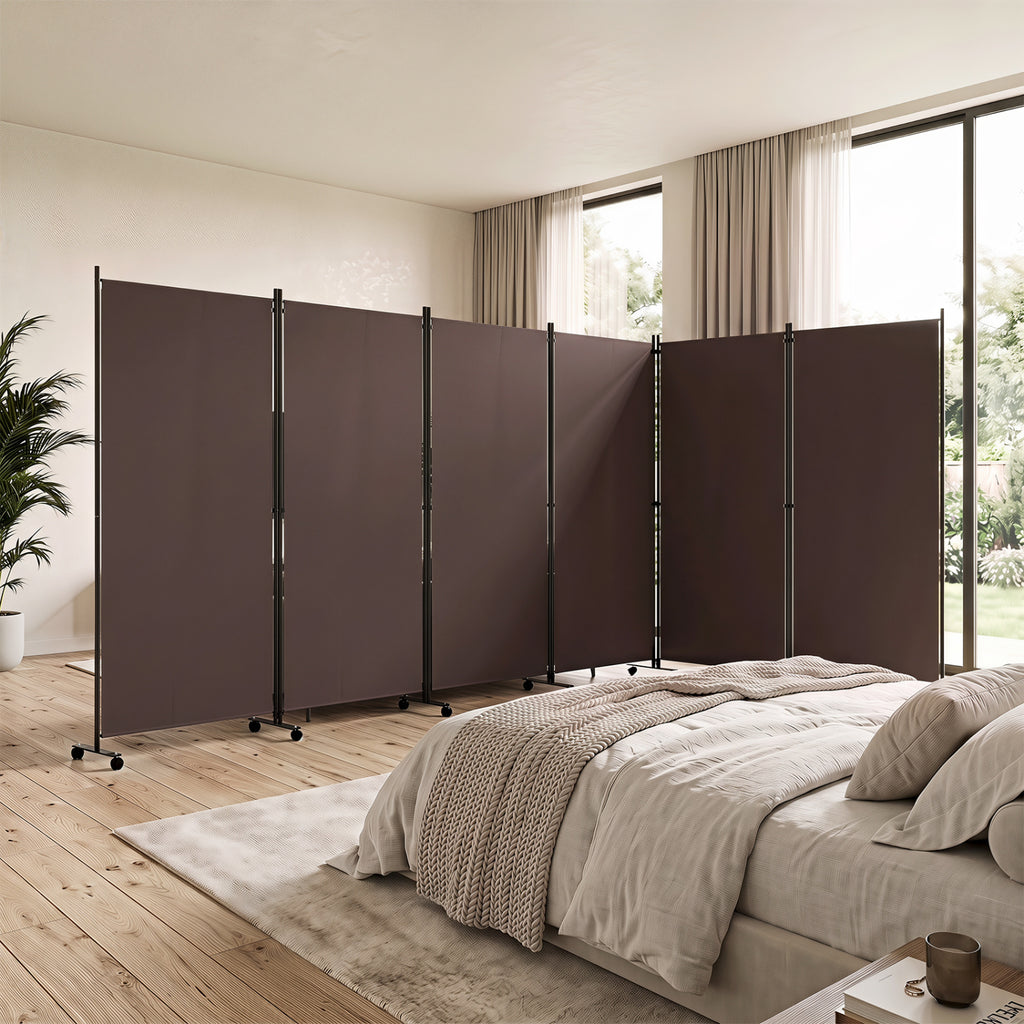 6 Panel Folding Privacy Screen Room Divider with Wheels - Coffee Variation