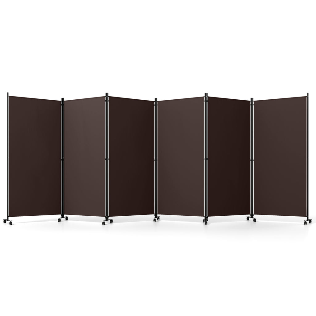 6 Panel Folding Privacy Screen Room Divider with Wheels - Coffee Variation