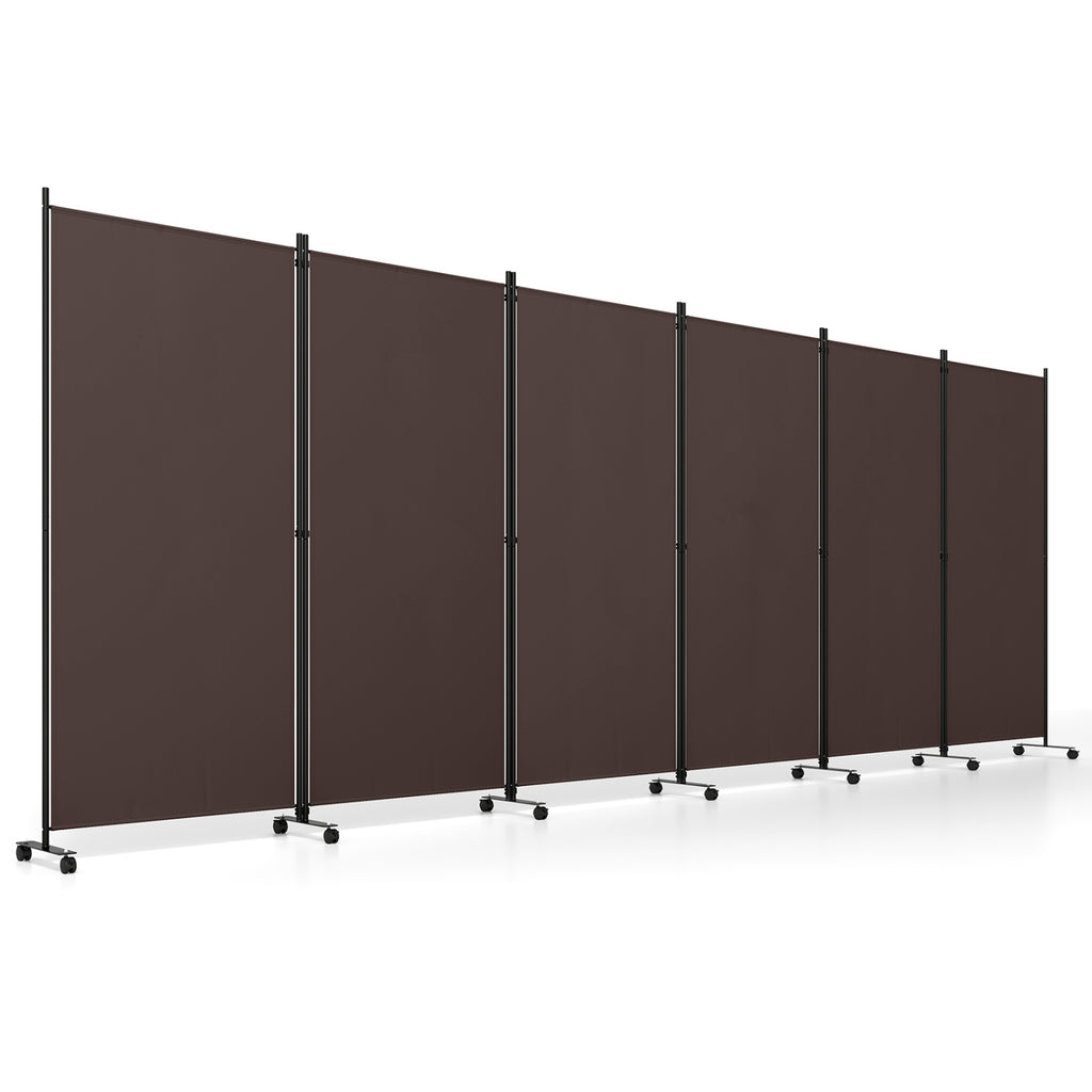 6 Panel Folding Privacy Screen Room Divider with Wheels - Coffee Variation