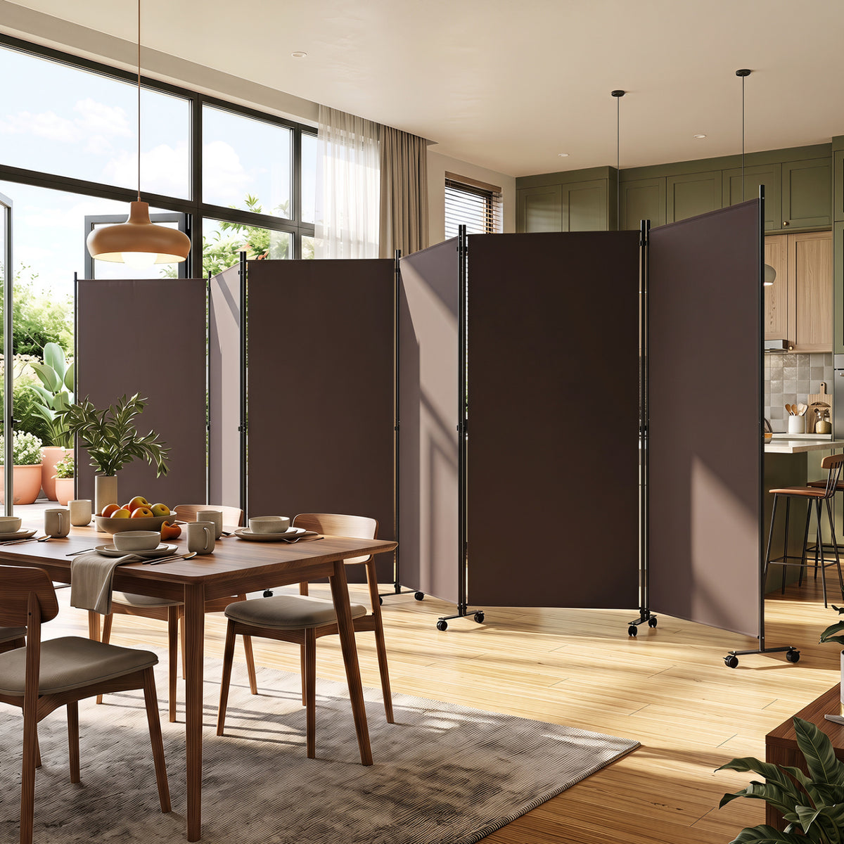 6 Panel Folding Privacy Screen Room Divider with Wheels - Coffee Variation