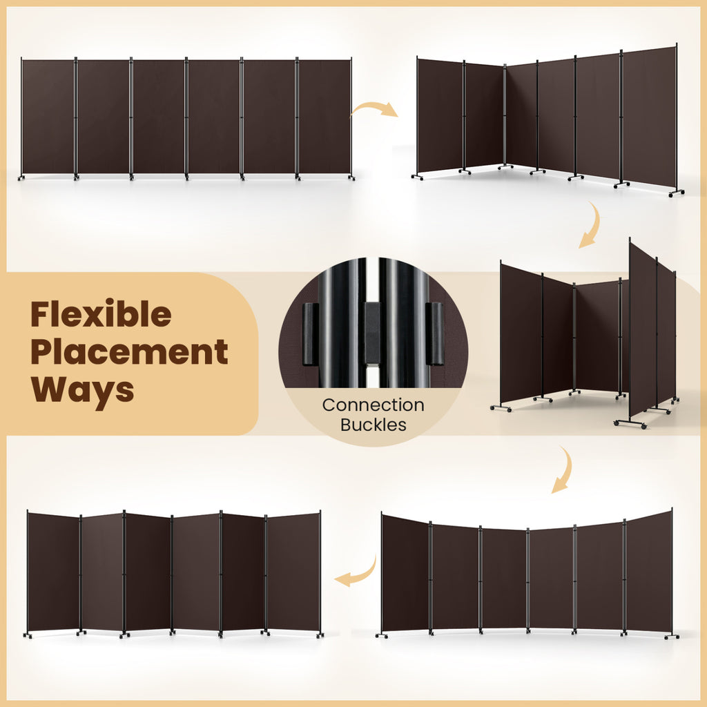 6 Panel Folding Privacy Screen Room Divider with Wheels - Coffee Variation