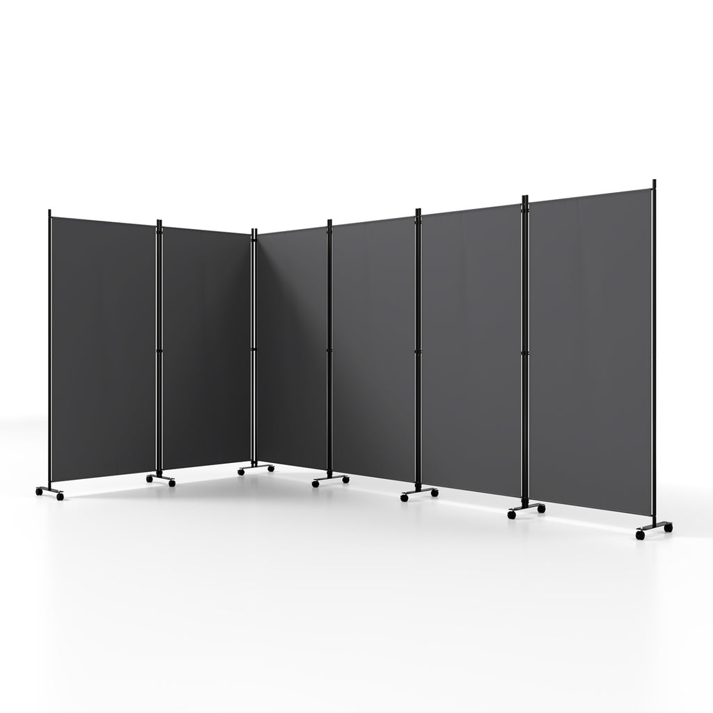 Gray 6-Panel Folding Privacy Screen Room Divider with Wheels - Costway