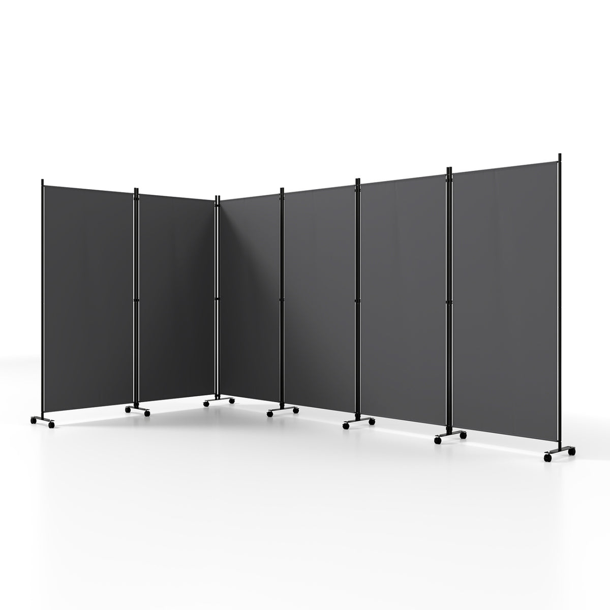 Gray 6-Panel Folding Privacy Screen Room Divider with Wheels - Costway