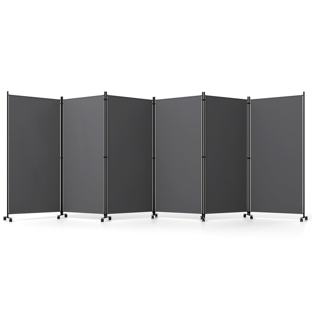 Gray 6-Panel Folding Privacy Screen Room Divider with Wheels - Costway