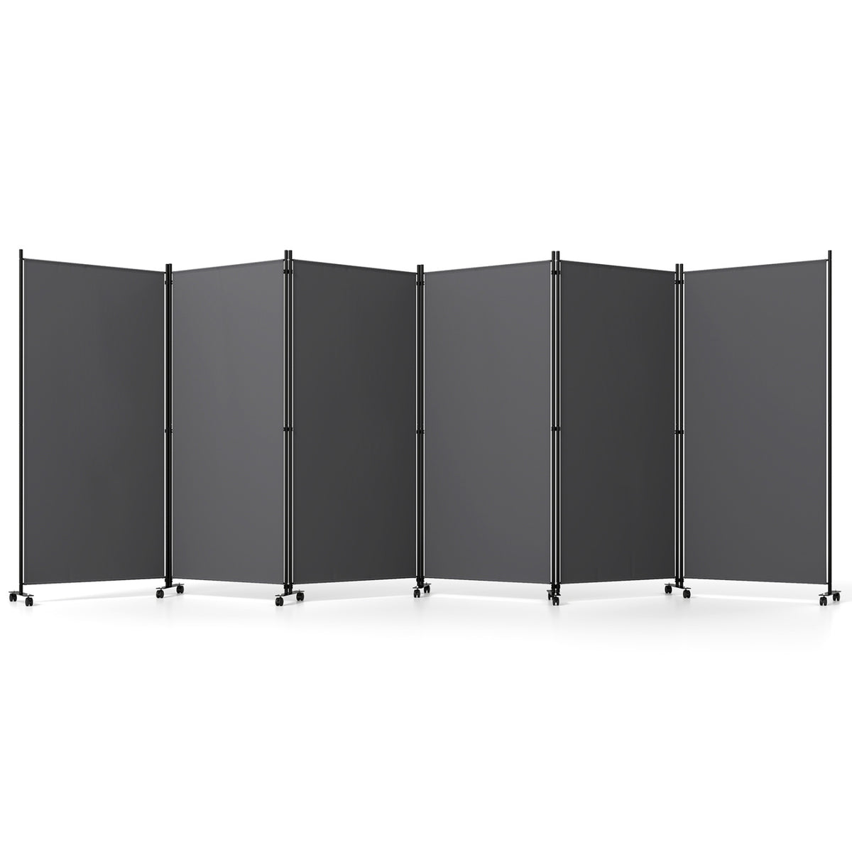 Gray 6-Panel Folding Privacy Screen Room Divider with Wheels - Costway