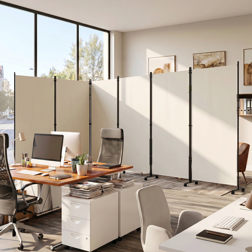 White 6-Panel Folding Privacy Screen Room Divider with Wheels - Costway