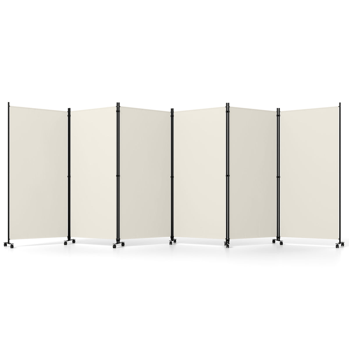 White 6-Panel Folding Privacy Screen Room Divider with Wheels - Costway