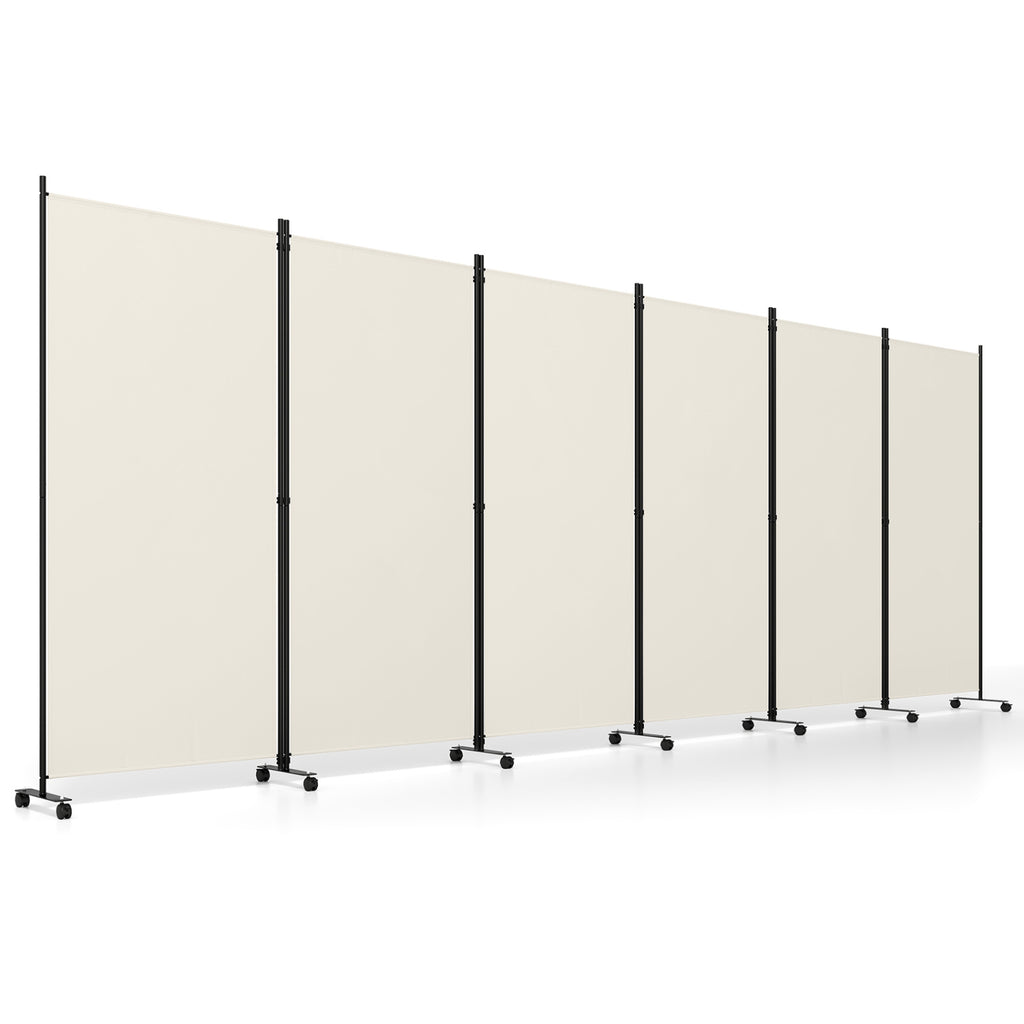 White 6-Panel Folding Privacy Screen Room Divider with Wheels - Costway