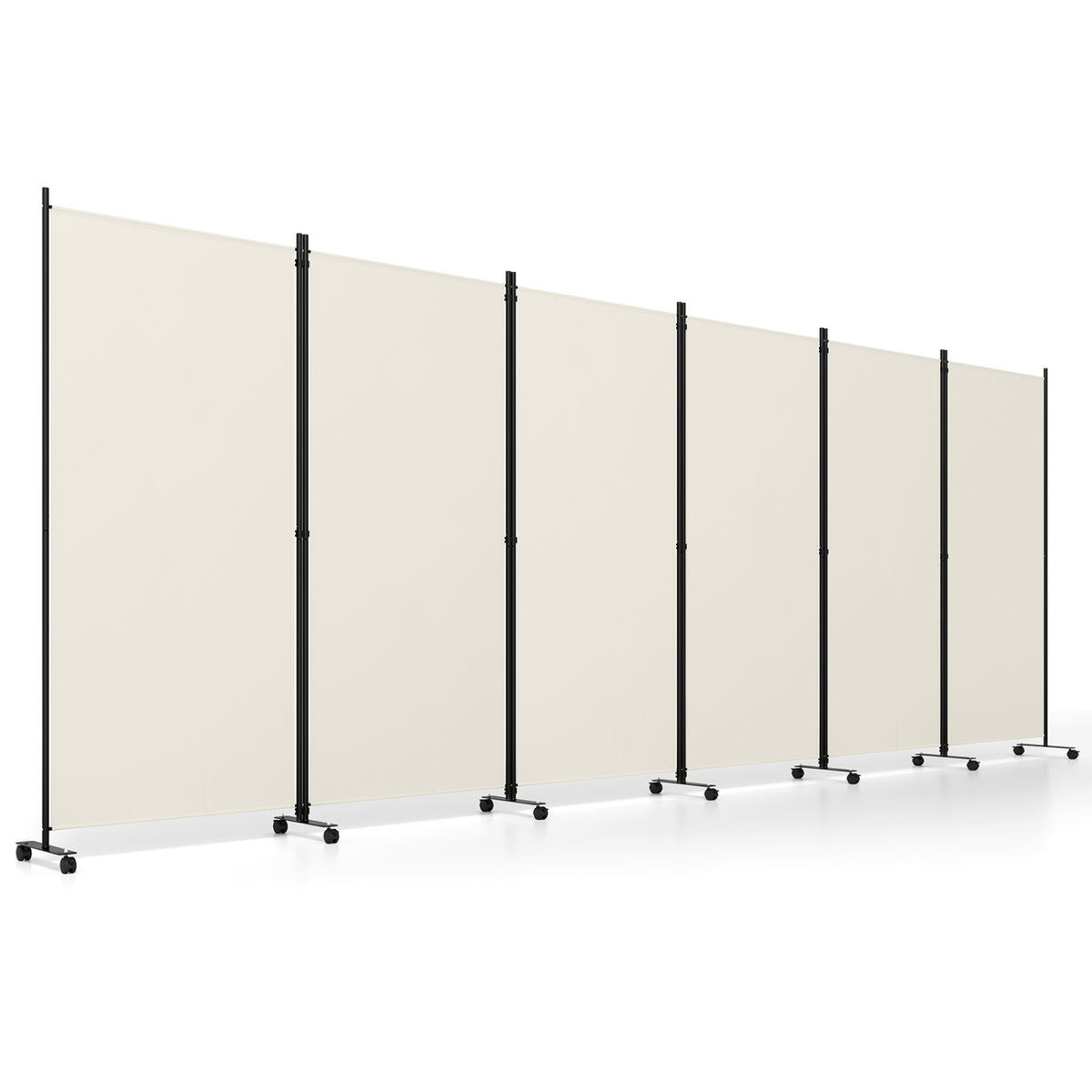 White 6-Panel Folding Privacy Screen Room Divider with Wheels - Costway