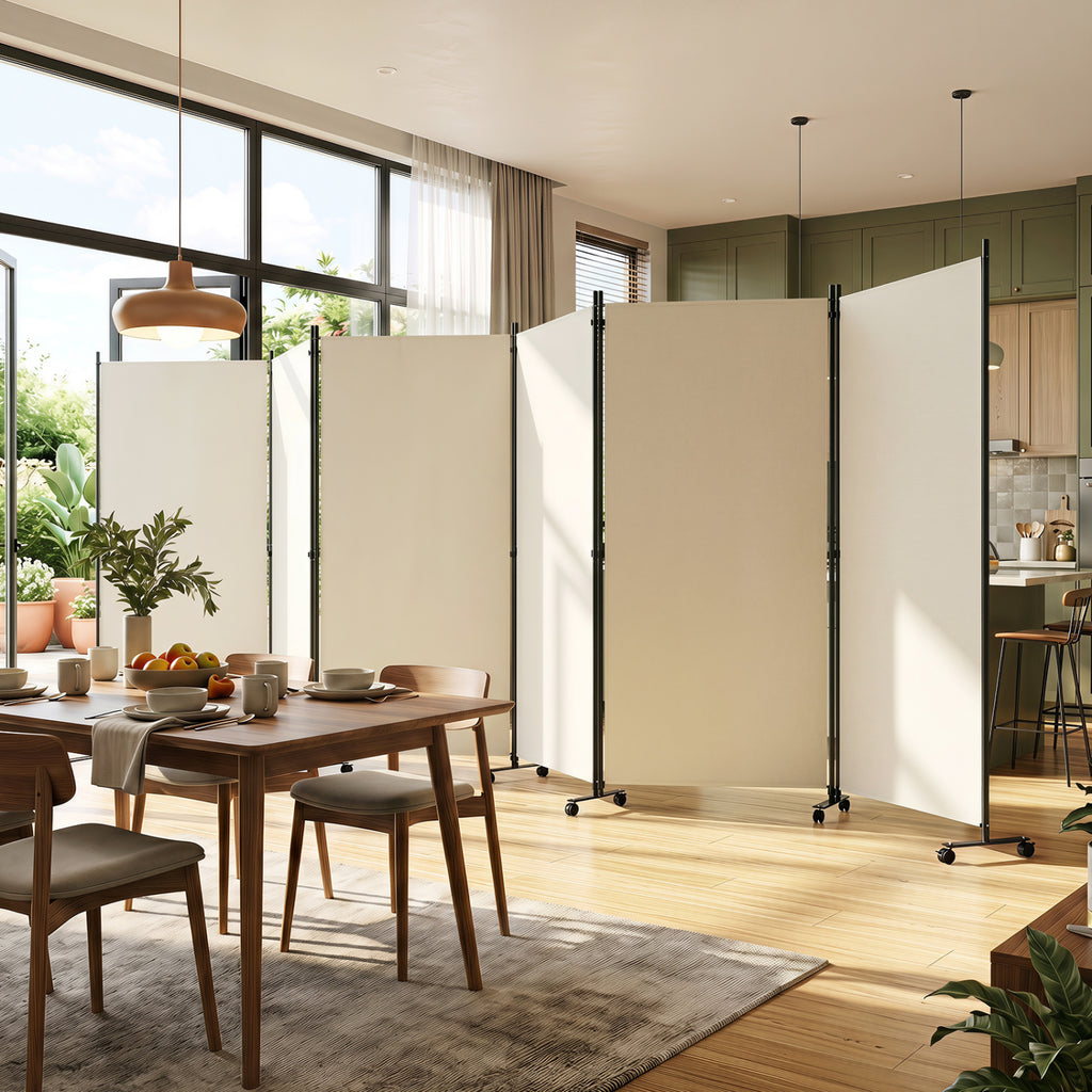 White 6-Panel Folding Privacy Screen Room Divider with Wheels - Costway