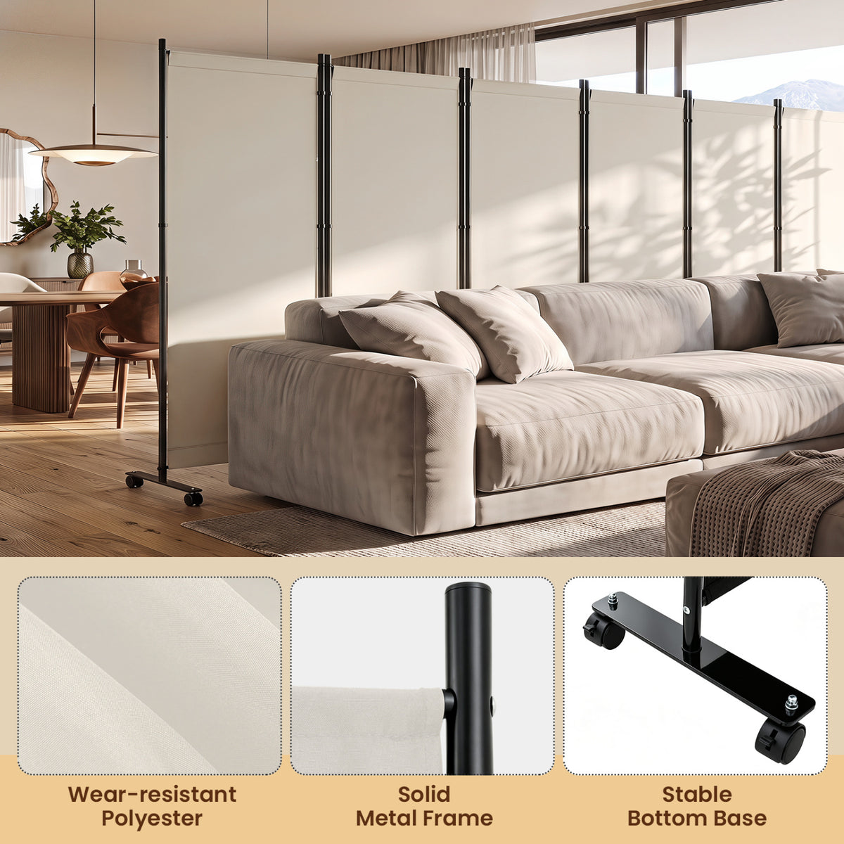 White 6-Panel Folding Privacy Screen Room Divider with Wheels - Costway