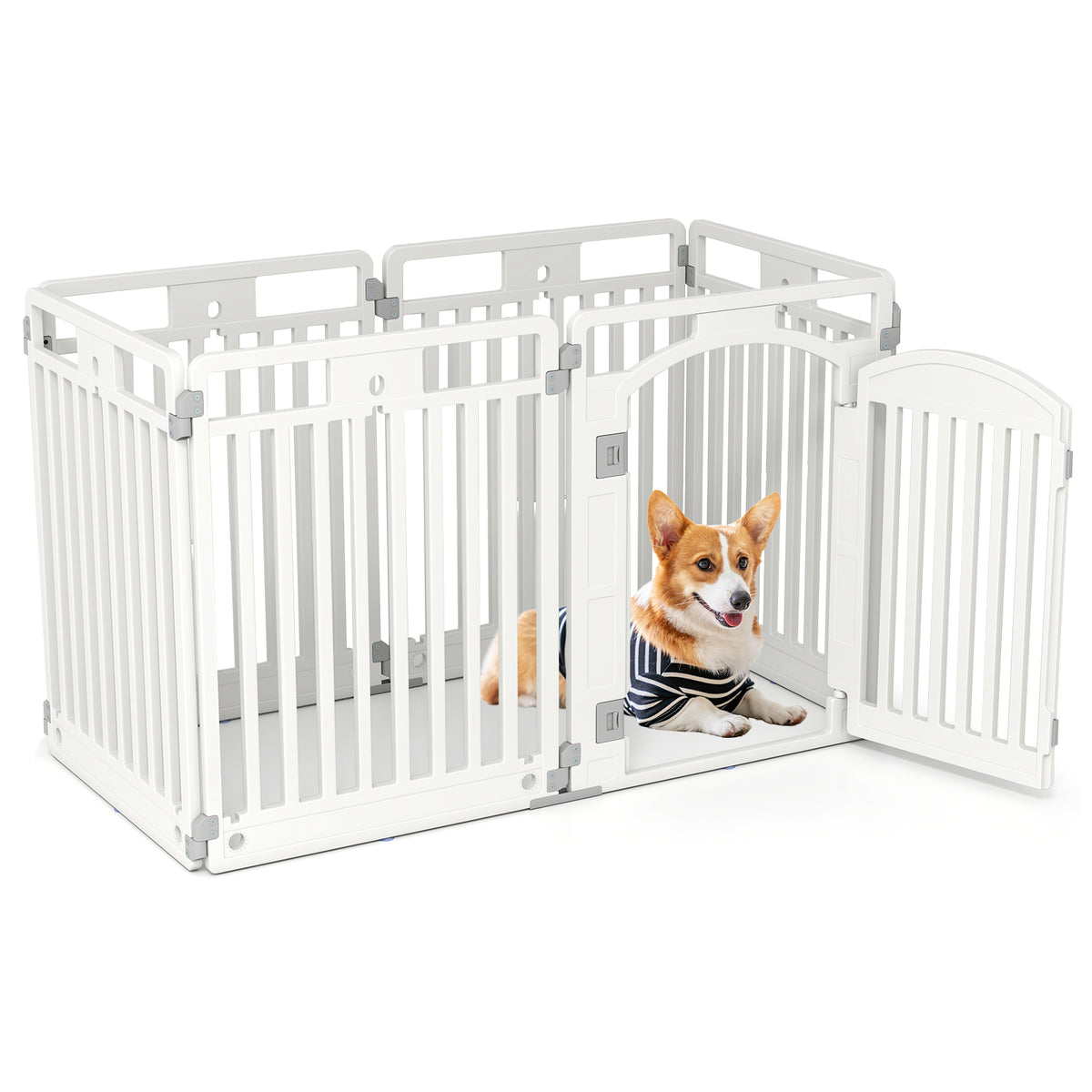 32 Inch Tall Foldable Dog Playpen with Locking Door - White, 6 Panels