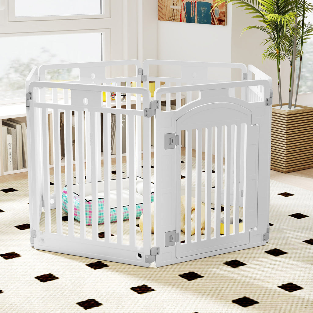 32 Inch Tall Foldable Dog Playpen with Locking Door - White, 6 Panels