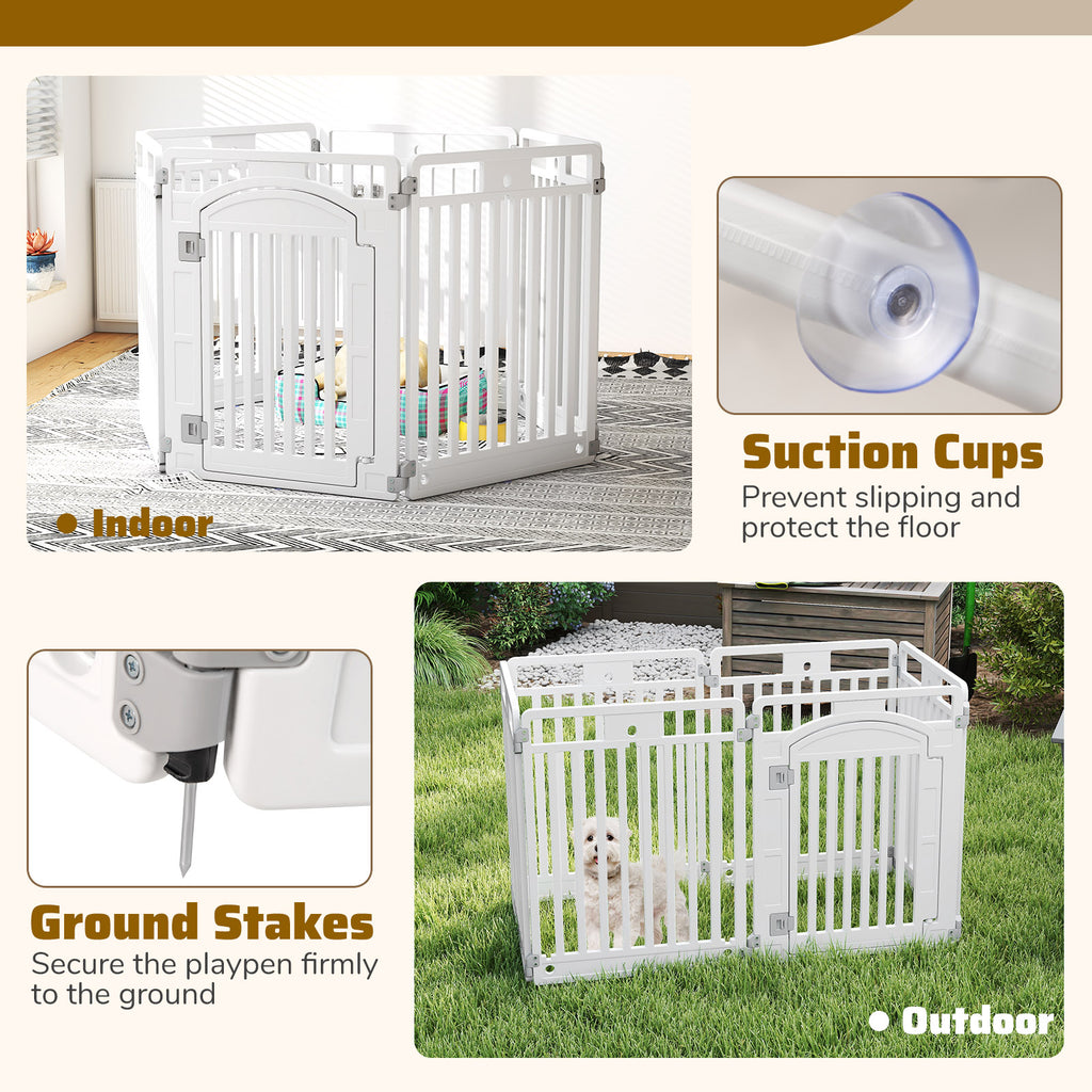 32 Inch Tall Foldable Dog Playpen with Locking Door - White, 6 Panels