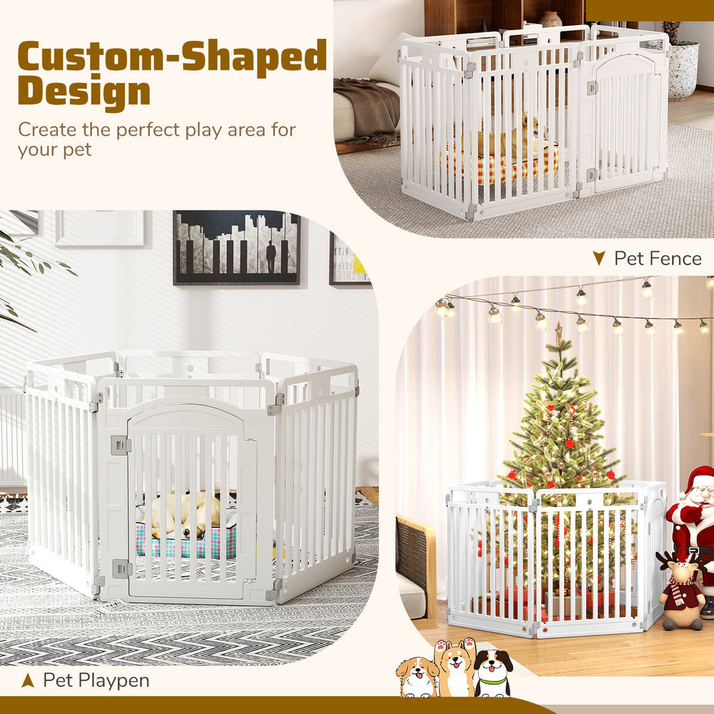 32 Inch Tall Foldable Dog Playpen with Locking Door - White, 6 Panels