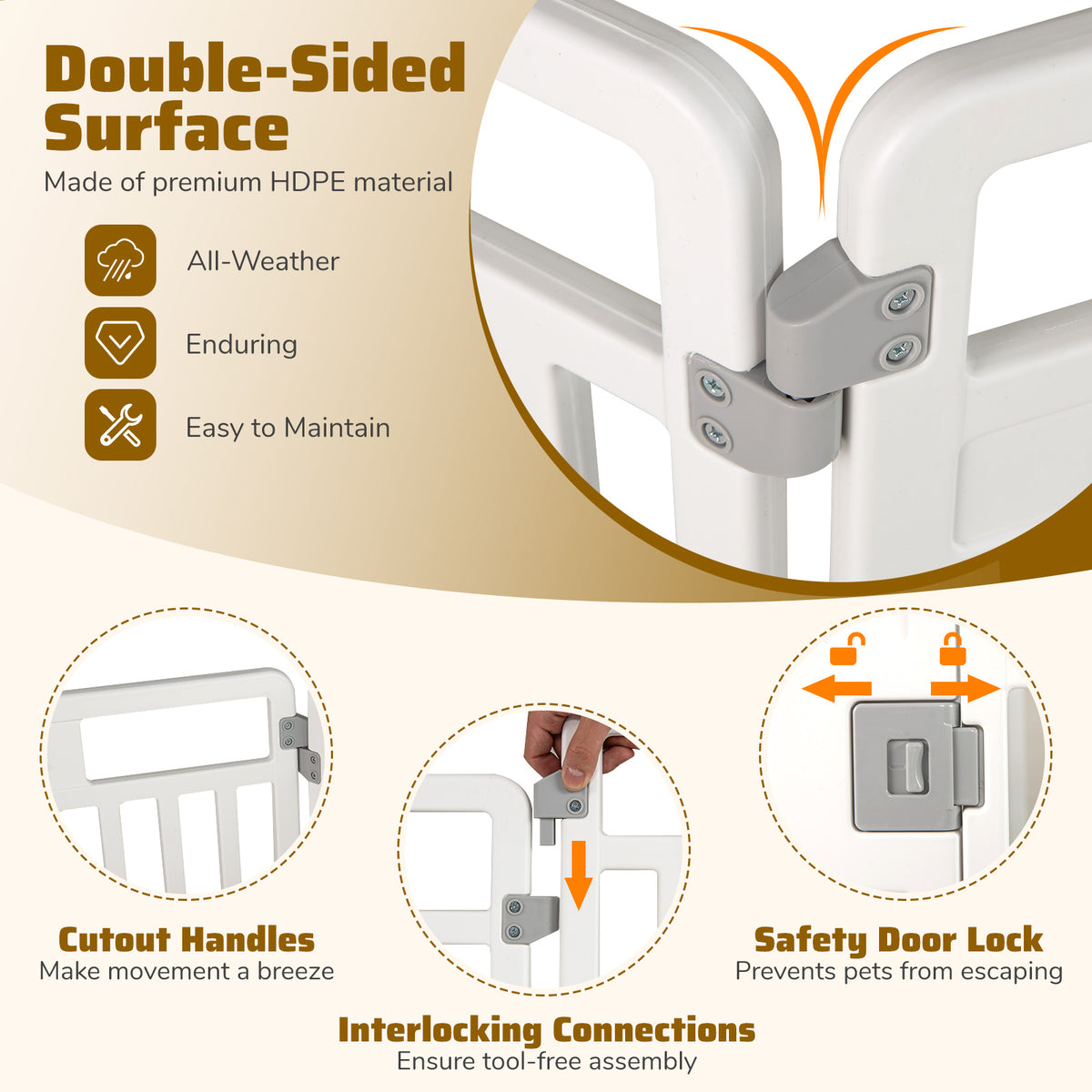32 Inch Tall Foldable Dog Playpen with Locking Door - White, 6 Panels