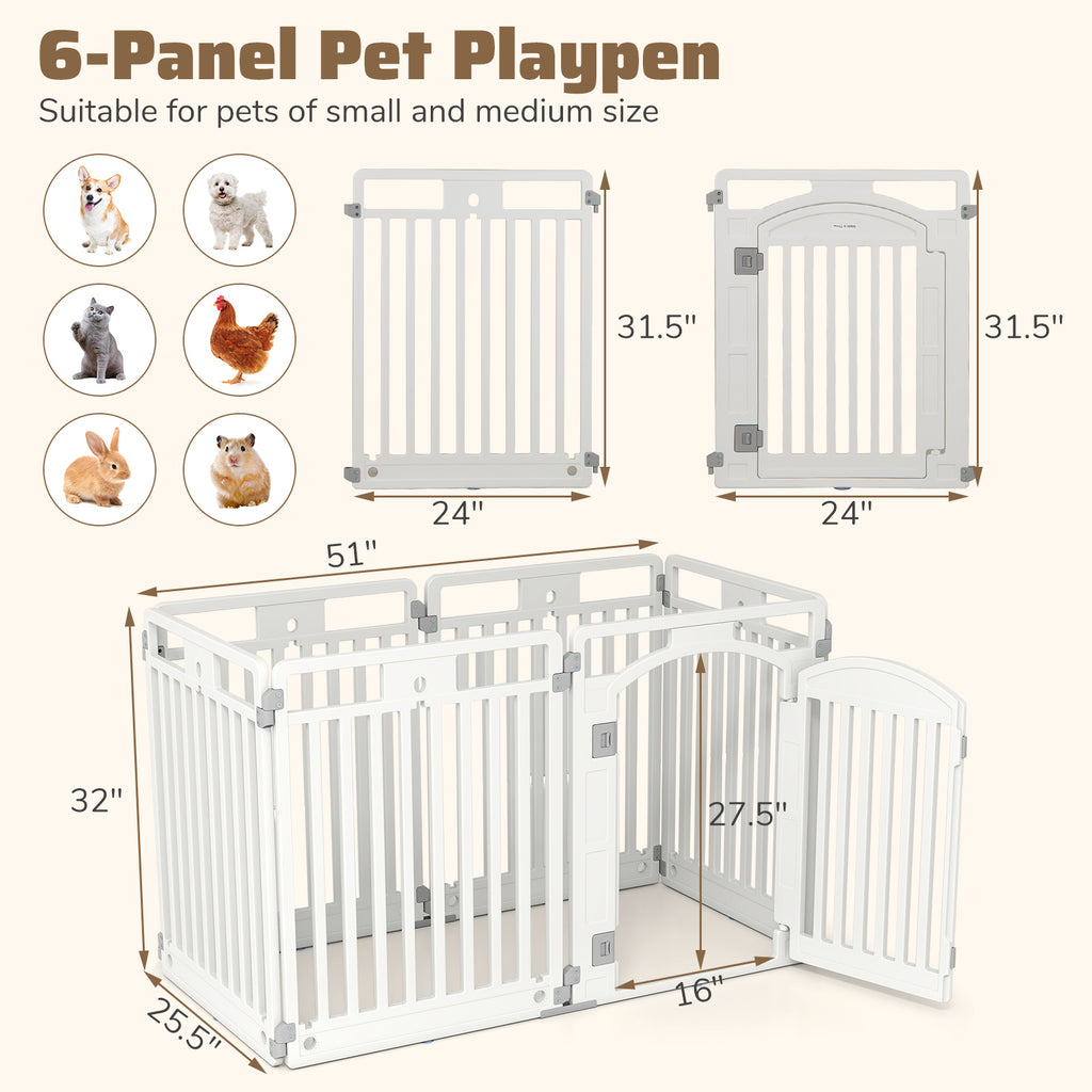 32 Inch Tall Foldable Dog Playpen with Locking Door - White, 6 Panels