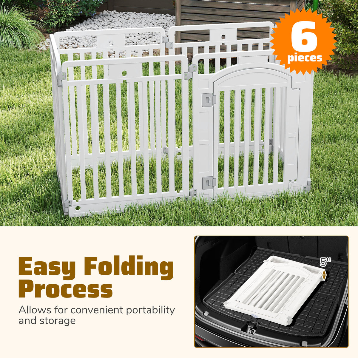32 Inch Tall Foldable Dog Playpen with Locking Door - White, 6 Panels