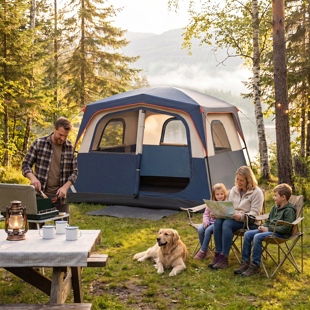 6-Person Camping Tent Easy Setup Family Cabin with Top Rainfly Mesh