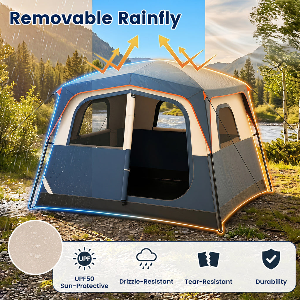 6-Person Camping Tent Easy Setup Family Cabin with Top Rainfly Mesh
