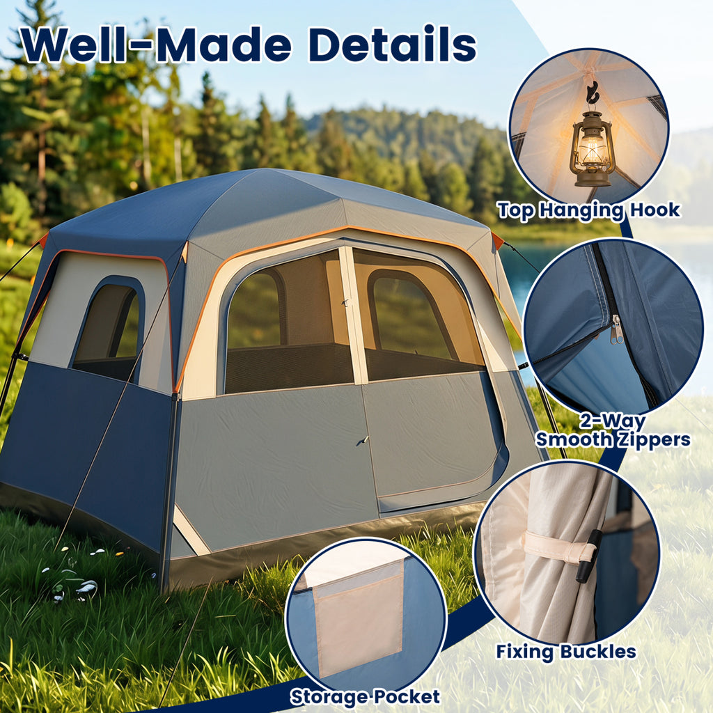 6-Person Camping Tent Easy Setup Family Cabin with Top Rainfly Mesh