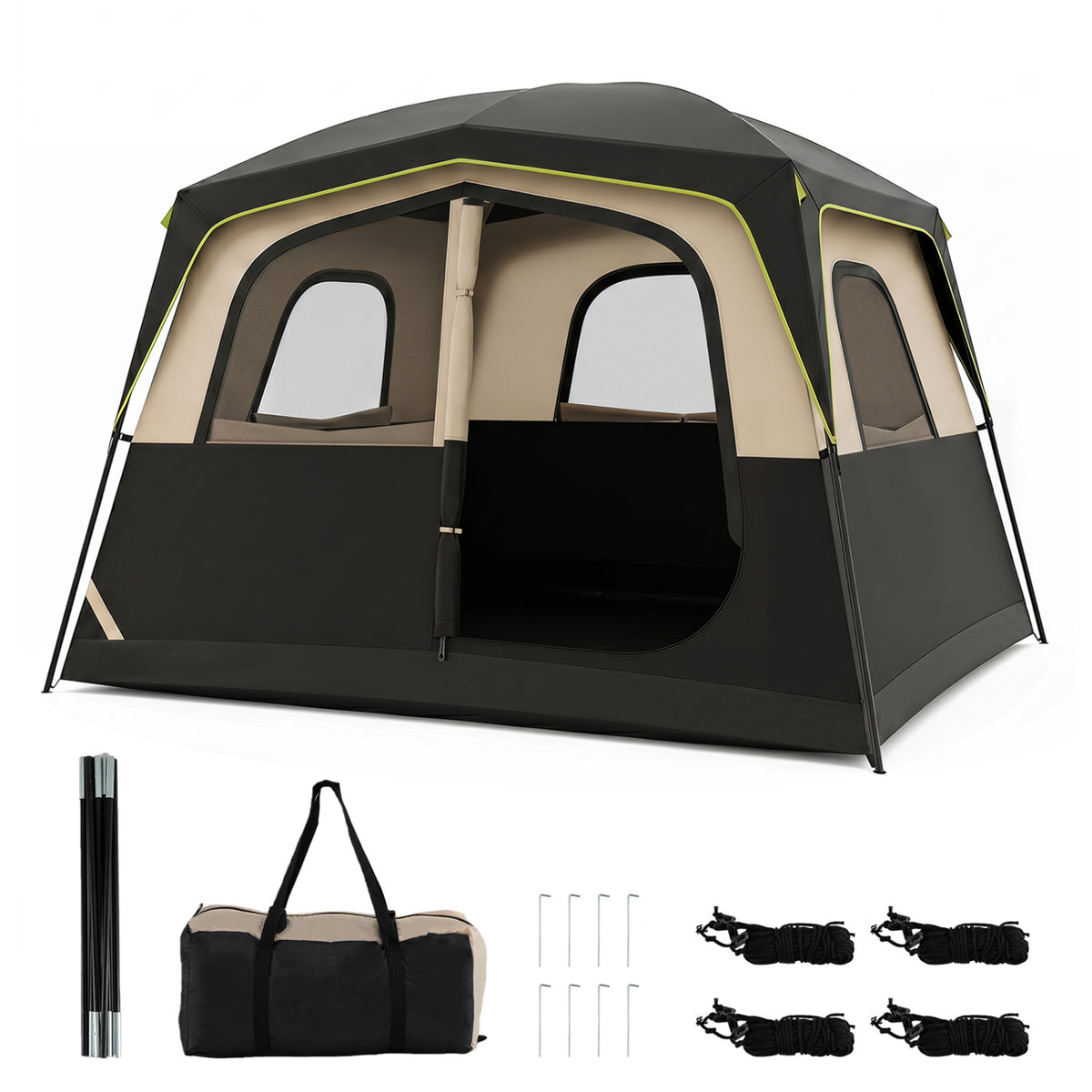 6-Person Camping Tent Easy Setup Family Cabin with Top Rainfly Mesh